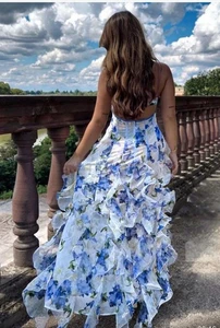 Sommerkleid 36 Neu Blau/ Weiss Rüschen Victoria Tate Hochzeit Party  - Bild 1 von 4