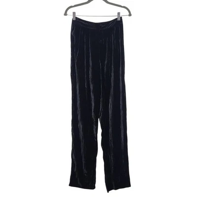 Boohoo Black Velvet Pants NWT Size 2 Tall Black Tapered Crinkle Pants - Image 1 of 4