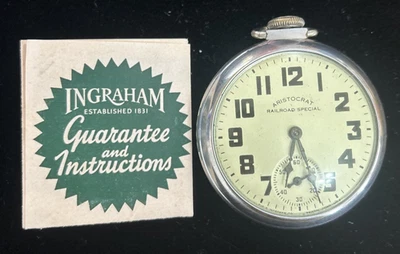 Reloj Bolsillo Especial Ingraham Aristocrat Railroad - ¡Funciona!  Tren en la espalda Foto 1 de 4