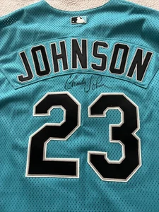 Maglia vintage Florida Marlins Charle Johnson firmata Teal Majestic taglia 50 - Foto 1 di 17