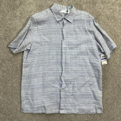 Tasso Elba Mens XL Shirt Blue Purple Combo SS Linen Wovens Short Sleeve - Image 1 of 4