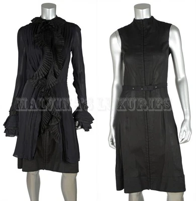BALENCIAGA DRESS & JACKET TOP SET RUFFLE BLACK VISCOSE & LINEN IT 38 US 2 - Image 1 of 4