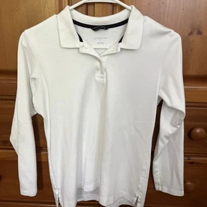 Lands' End Girls Long Slv Feminine Fit Interlock Polo Shirt White L 14 - Picture 1 of 5