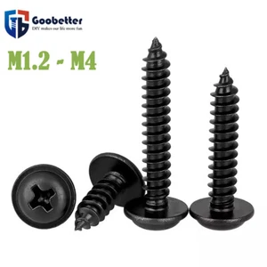 M1.2-M4 Black Steel Phillips Round Pan Head Self Tapping Sheet Metal Wood Screw - Picture 1 of 9