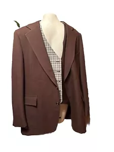 Vintage 4 Pc Suit 40 Jacket 38 Inseam 2 Pants 32 Reversible Vest Brown Check 140 - Picture 1 of 7