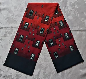 GENTS SCARF VINTAGE AUTHENTIC DIOLEN GEOMETRICART RED GREEN DOUBLE LONG MEN'S - Picture 1 of 4