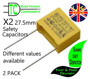 X2 Safety Capacitors 27.5mm Pitch 1uF to 3.3uF 275VAC Polypropylene Film - Picture 1 of 1