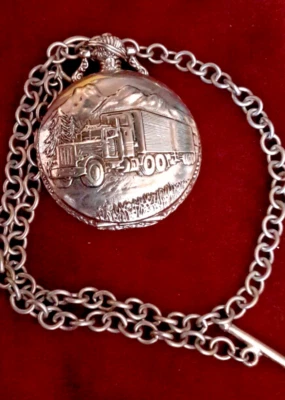 Watchit Big Rig 18 Wheeler Semi Truck Pocket Watch Japan Movement With Chain  - Image 1 of 3