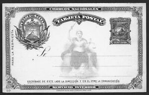 AOP San Salvador illustrated reply postal card unused 1891 2c+2c black. HG #12