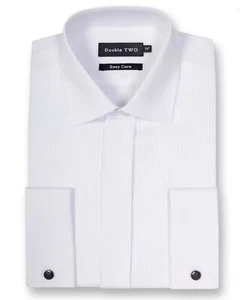 Camisa de vestir de noche de piqué acanalada blanca Double Two para hombre (5003) - Imagen 1 de 6