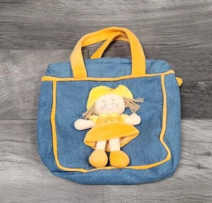 Kids Denim Like Cloth Purse/Bag With Girl Wearing Orange Dress On the Front - Picture 1 of 7