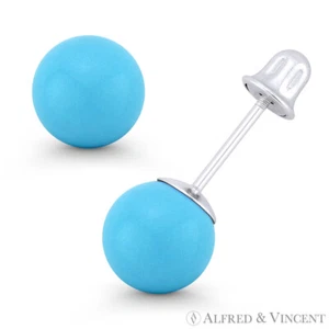 3mm to 8mm Blue Turquoise Ball Studs 14k 14kt White Gold Screwback Stud Earrings - Picture 1 of 1