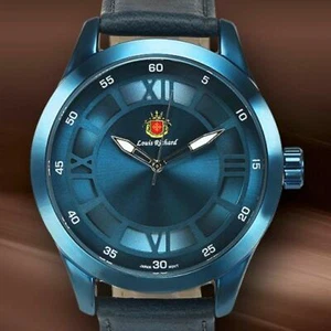 NEW Louis Richard 9901 Men's Brandis Blue Dial Leather Watch hipster style roman - Picture 1 of 3
