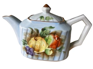 Vintage Norcrest Teapot Light Blue Hand Painted Fruits 6 1/2" tall Japan Porcela - Picture 1 of 7