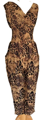 Shortsleeve Smocked Animal Print Romper, Wide Leg Stretch M, Ankle Pant, 1 Piece - Image 1 of 4