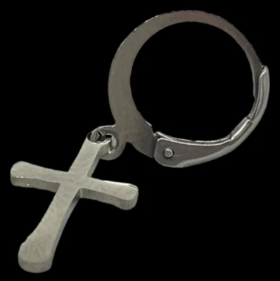 SINGOLO ORECCHINO CERCHIETTO CROCE COLOR ARGENTO ACCIAIO INOSSIDABILE UOMO DONNA - Immagine 1 di 4