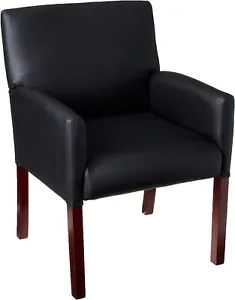 Boss Office Products Reception Box Arm Chair with Mahogany Finish in Black, 25"D - Picture 1 of 8