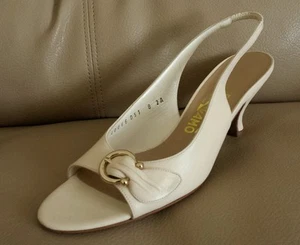 Salvatore Ferragamo Womens Bone Low Heel Slingback Open Toe Silver Metal Sz 8-AA - Picture 1 of 12