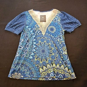 ETCYY GR. S SCHNÜRSENKEL KURZARM GEHÄKELT V-AUSSCHNITT BOHO, HIPPIE, FESTIVAL, FEEN SHIRT - Bild 1 von 13