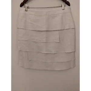 Layered Linen Skirt Larry Levine Size 12 Tan Beige - Picture 1 of 6