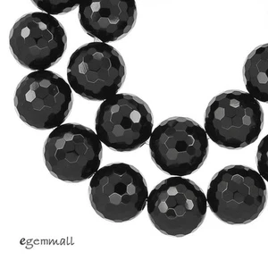 17 Black Onyx Faceted Round Beads 12mm 8" #58028 - Picture 1 of 2