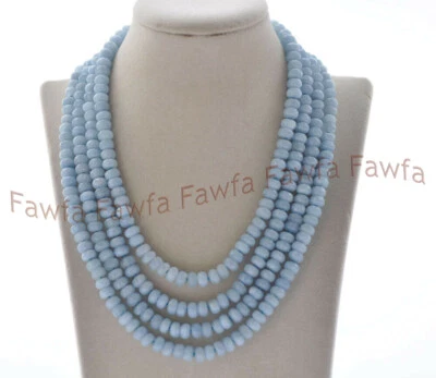 Collar de cuentas de piedras preciosas rondelle aguamarina azul natural de 4 filas de 5x8 mm 16-19""  Foto 1 de 4