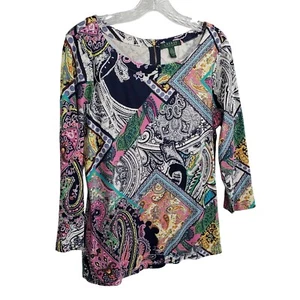 LRL Ralph Lauren Size XL Top Multicolor Paisley Floral Patchwork Print Back Zip - Picture 1 of 8