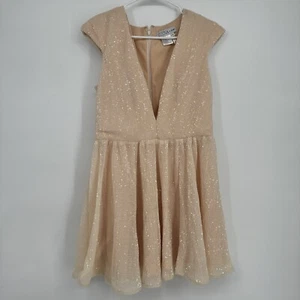 Ieena Mac Duggal Beige Sequined Cap Sleeve Fit & Flare V Neck Cocktail Dress 8 - Picture 1 of 8