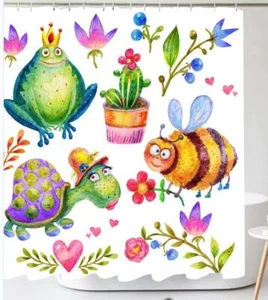 Bee Frog Turtle Shower Curtain for Bathroom Floral Modern Decor Waterproof - Picture 1 of 6