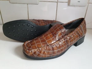 RIEKER DESIGNER UK 4 EU 37 WOMENS TAUPE CROC PATENT LEATHER FLAT LOAFERS SHOES - Picture 1 of 14