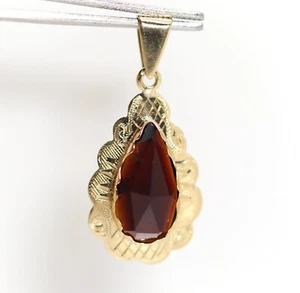 14kt – 585 or Jaune Pendentif Grenat Pierre Précieuse Gravure Ornement, L: 3cm – - Photo 1 sur 4