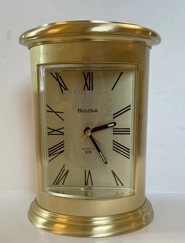 Bulova Analog Quartz Shelf Clock Metal Bright Brass Finish “American Chicle” Cover