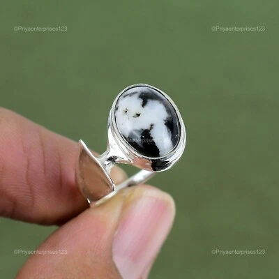 Joia anel elegante prata 925 oval branca búfalo turquesa declaração pedra preciosa - Imagem 1 de 4