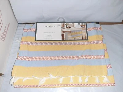 Threshold Table Runner w/ Fringe/Tassel Edges 14x72” 100% Cotton Yellow Blue - Image 1 of 4