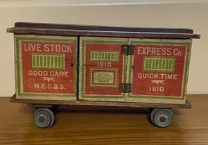 Converse Toys M.E.C.& S Livestock Car Ca. 1910 Wood Litho LA-68 - Picture 1 of 11
