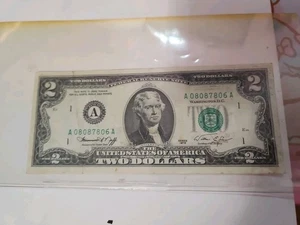 Series 1976 2 Two Dollar Bill Jefferson Bicentennial Declaration Of Independence - Picture 1 of 2