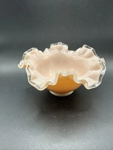 Vintage Fenton Pale Pink Fenton Rose Overlay Ruffled Edge Bowl Dish 7” Pink - Picture 1 of 5