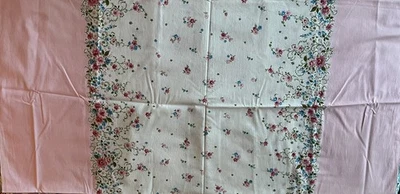 Vintage 50's Border Print 100% Cotton Fabric Pink, White, Blue Flowers Grn Vines - Image 1 of 4