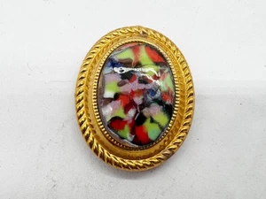 SPILLA SCIARPA VINTAGE BEN FATTA TONO ORO VETRO VENEZIANO MURANO ITALIANO MACULATO - Foto 1 di 4