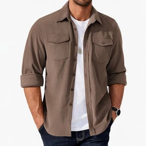 Coofandy Men's Long Sleeve Light Corduroy Shirt - Size Medium - Brown - NWT - Picture 1 of 5