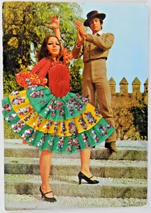 Abito ricamato verde e giallo ballerini spagnoli Barcellona - Cartolina d'epoca - Foto 1 di 2