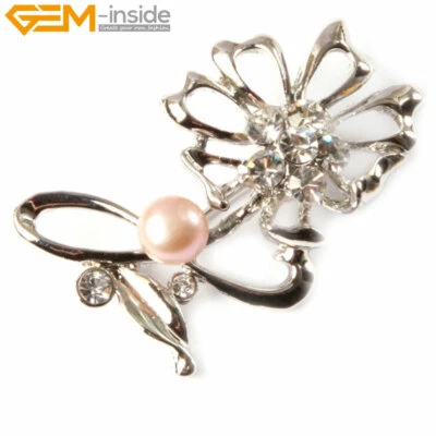 Broche prendedor flor perla - 7-8 mm diamantes de imitación cuentas encanto, elegante 45x25 mm nupcial Foto 1 de 4