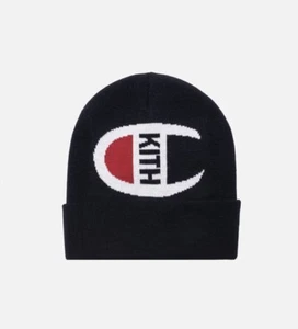 Kith X Champion Intarsia Logo Beanie Navy In Hand Free Shipping  - Picture 1 of 3