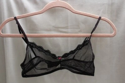 Sexy Sujetador Pushup Transparente Bonito Negro Rosa Lunares Encaje Malla Lazo Correas Ajustables M Foto 1 de 4