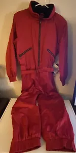 Vintage Rawik Womens M Snow Ski Suit One Piece Red Hood Belt Zips Pocket - Picture 1 of 13