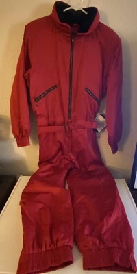 Traje de esquí de nieve vintage Rawik para mujer M de una pieza con capucha roja cinturón cremalleras bolsillo Foto 1 de 4