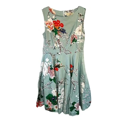 M Grace Karin ~ Vestido Estampado Floral Verde ~ Ajuste N Acampanado ~ Línea A Retro Pájaro Mariposa Foto 1 de 4