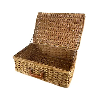 Cesta de mimbre vintage de almacenamiento con mango cesta de picnic reutilizada decoración del hogar - Imagen 1 de 7