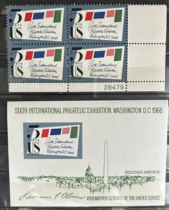 U.S: 1966 SC#1310-1311. S/S & Plate block of 4. Complete set MNH. #09306 - Picture 1 of 2