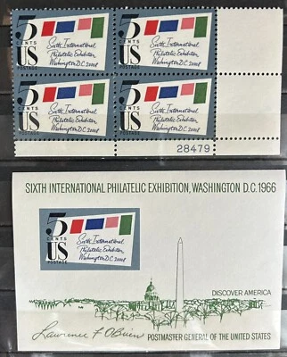 U.S:  1966  SC#1310-1311. S/S &  Plate block of 4. Complete set MNH. #09306 - Image 1 of 2